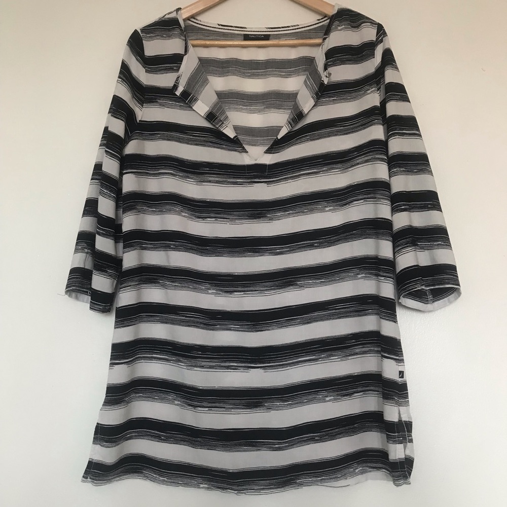 Nautica White and Black Striped Swim Coverup Size S